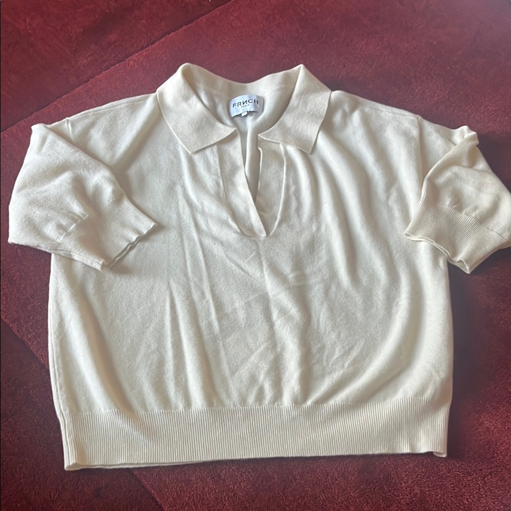 Anthropologie Cream Short Sleeve Top - Picture 2 of 6